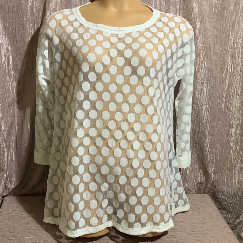 Robert Kitchen Top Blouse Creamy White See Through Large Polka Dots L